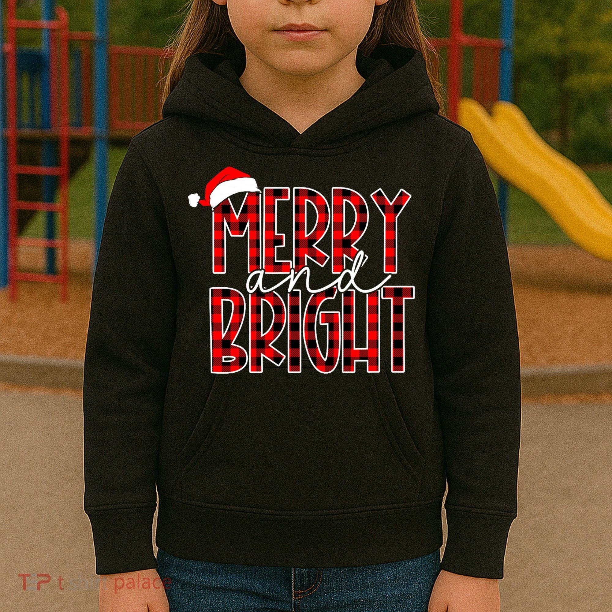 Merry And Bright Buffalo Plaid Red Santa Hat Christmas Xmas Kids Hoodie