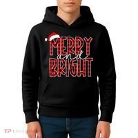 Merry And Bright Buffalo Plaid Red Santa Hat Christmas Xmas Kids Hoodie thumb 4
