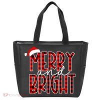 Merry And Bright Buffalo Plaid Red Santa Hat Christmas Xmas Tote Bag thumb 0