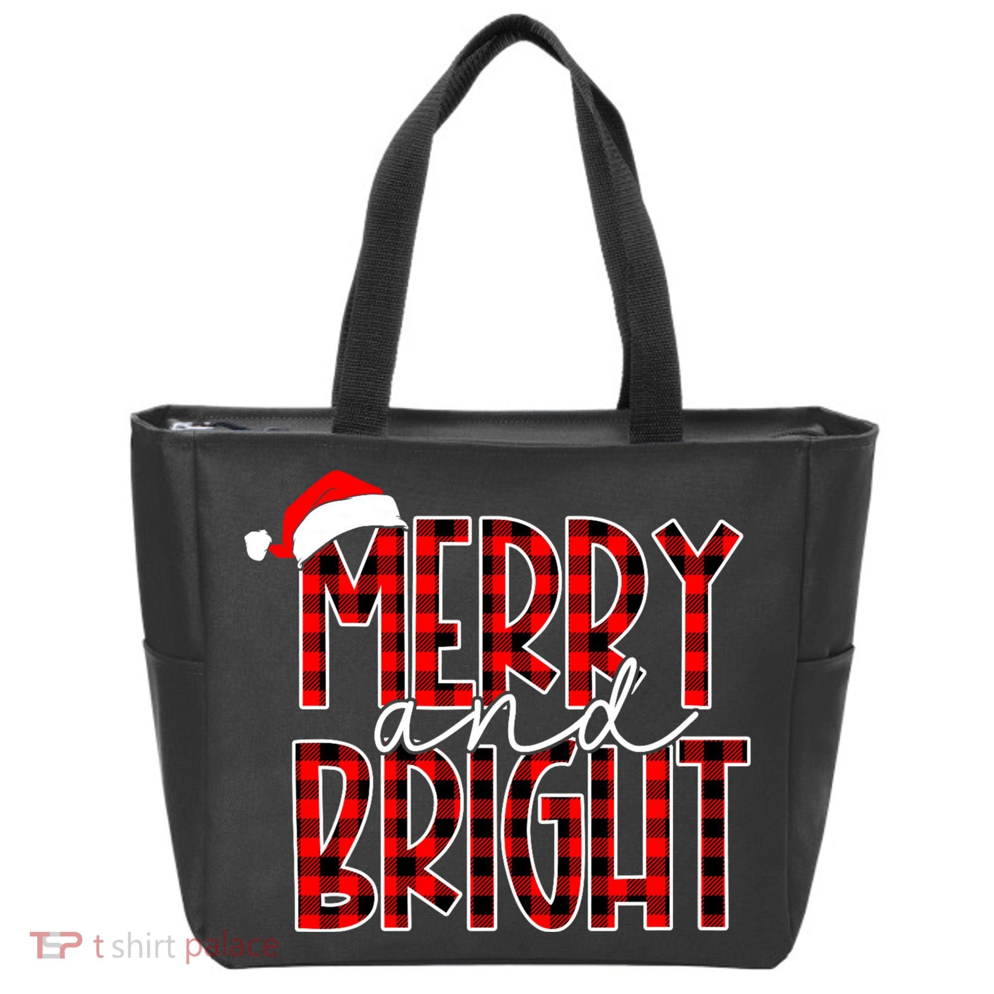 Merry And Bright Buffalo Plaid Red Santa Hat Christmas Xmas Tote Bag