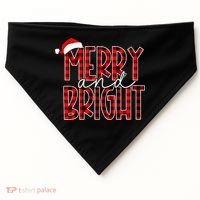 Merry and Bright Buffalo Plaid Red Santa Hat Christmas Xmas  USA-Made Doggie Bandana thumb 0