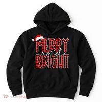 Merry and Bright Buffalo Plaid Red Santa Hat Christmas Xmas  Hoodie thumb 0