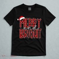 Merry and Bright Buffalo Plaid Red Santa Hat Christmas Xmas  T-Shirt thumb 5