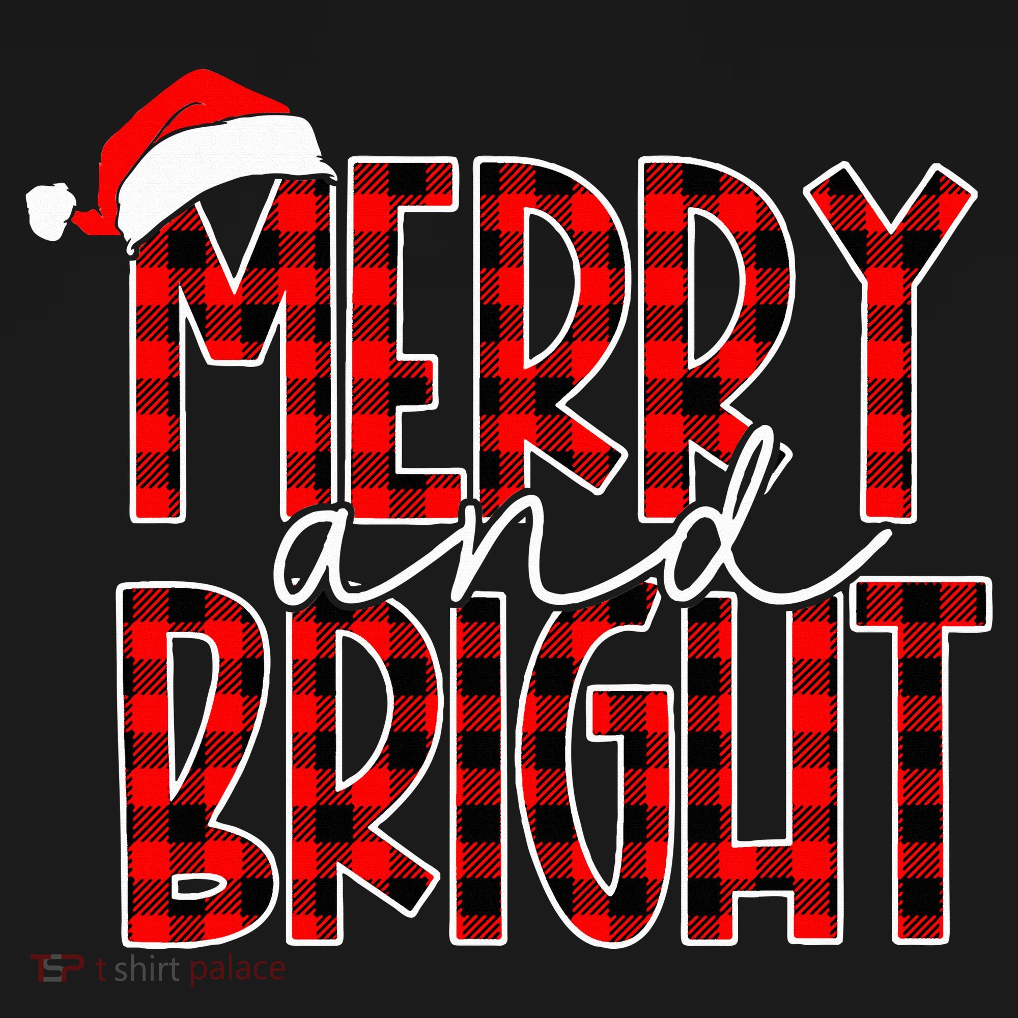 Merry and Bright Buffalo Plaid Red Santa Hat Christmas Xmas  T-Shirt