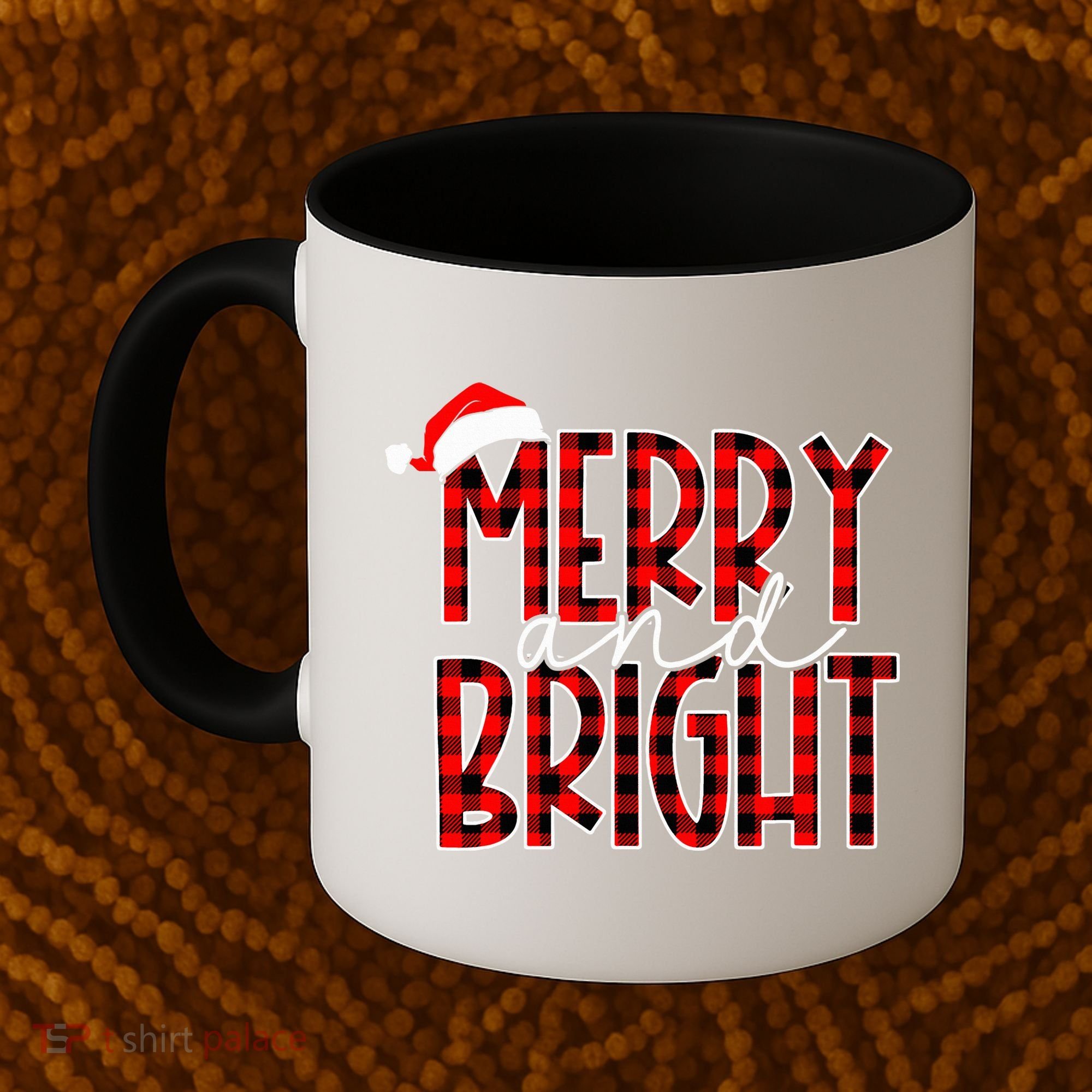 Merry and Bright Buffalo Plaid Red Santa Hat Christmas Xmas  Coffee Mug