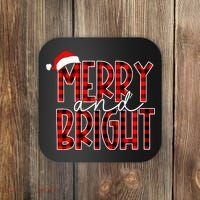 Merry and Bright Buffalo Plaid Red Santa Hat Christmas Xmas  Coaster thumb 0