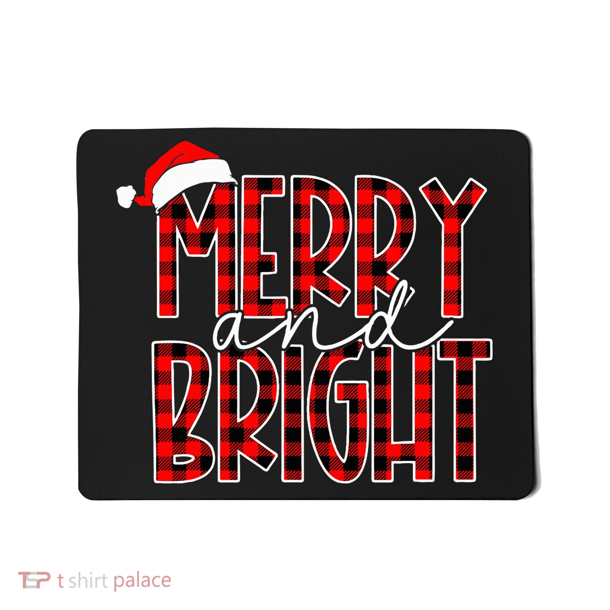Merry and Bright Buffalo Plaid Red Santa Hat Christmas Xmas  Mousepad