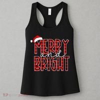 Merry and Bright Buffalo Plaid Red Santa Hat Christmas Xmas  Women's Tank Top thumb 3