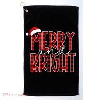 Merry and Bright Buffalo Plaid Red Santa Hat Christmas Xmas  Golf Towel thumb 0