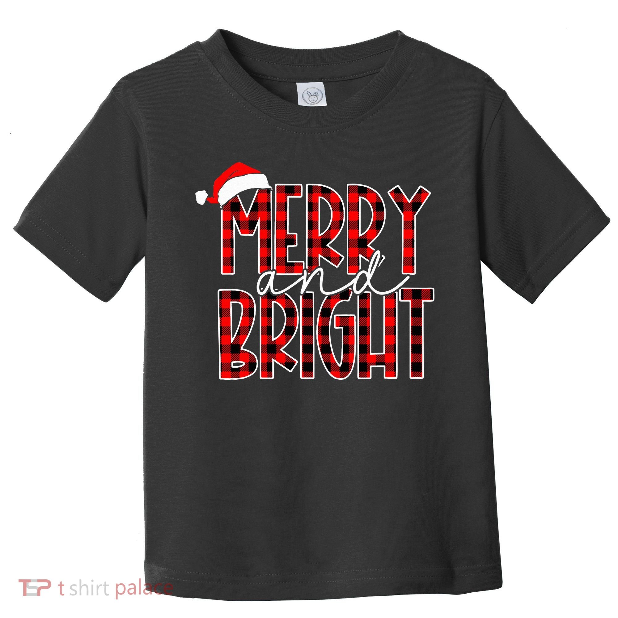 Merry and Bright Buffalo Plaid Red Santa Hat Christmas Xmas  Toddler T-Shirt