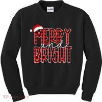 Merry and Bright Buffalo Plaid Red Santa Hat Christmas Xmas  Kids Sweatshirt thumb 0