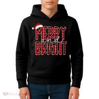 Merry and Bright Buffalo Plaid Red Santa Hat Christmas Xmas  Kids Hoodie thumb 4