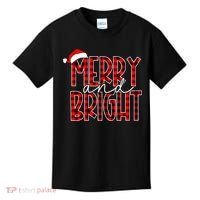 Merry and Bright Buffalo Plaid Red Santa Hat Christmas Xmas  Kids T-Shirt thumb 0