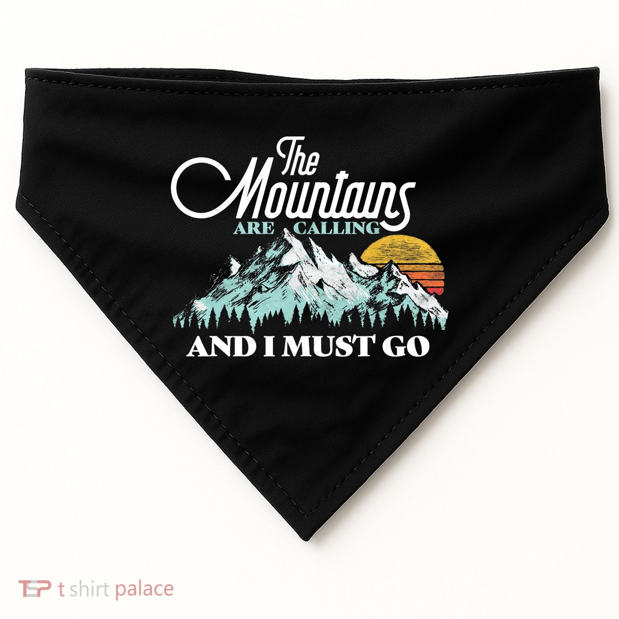 Mountains Are Calling & I Must Go Retro 80s Vibe Graphic TShirt USA-Made Doggie Bandana