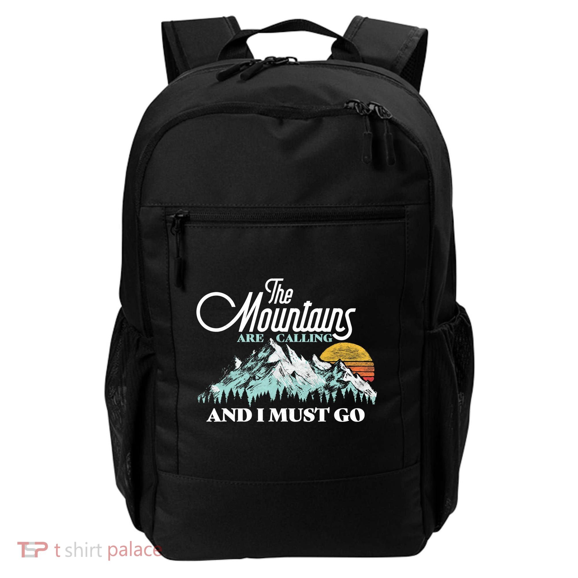 Mountains Are Calling & I Must Go Retro 80s Vibe Graphic TShirt Backpack