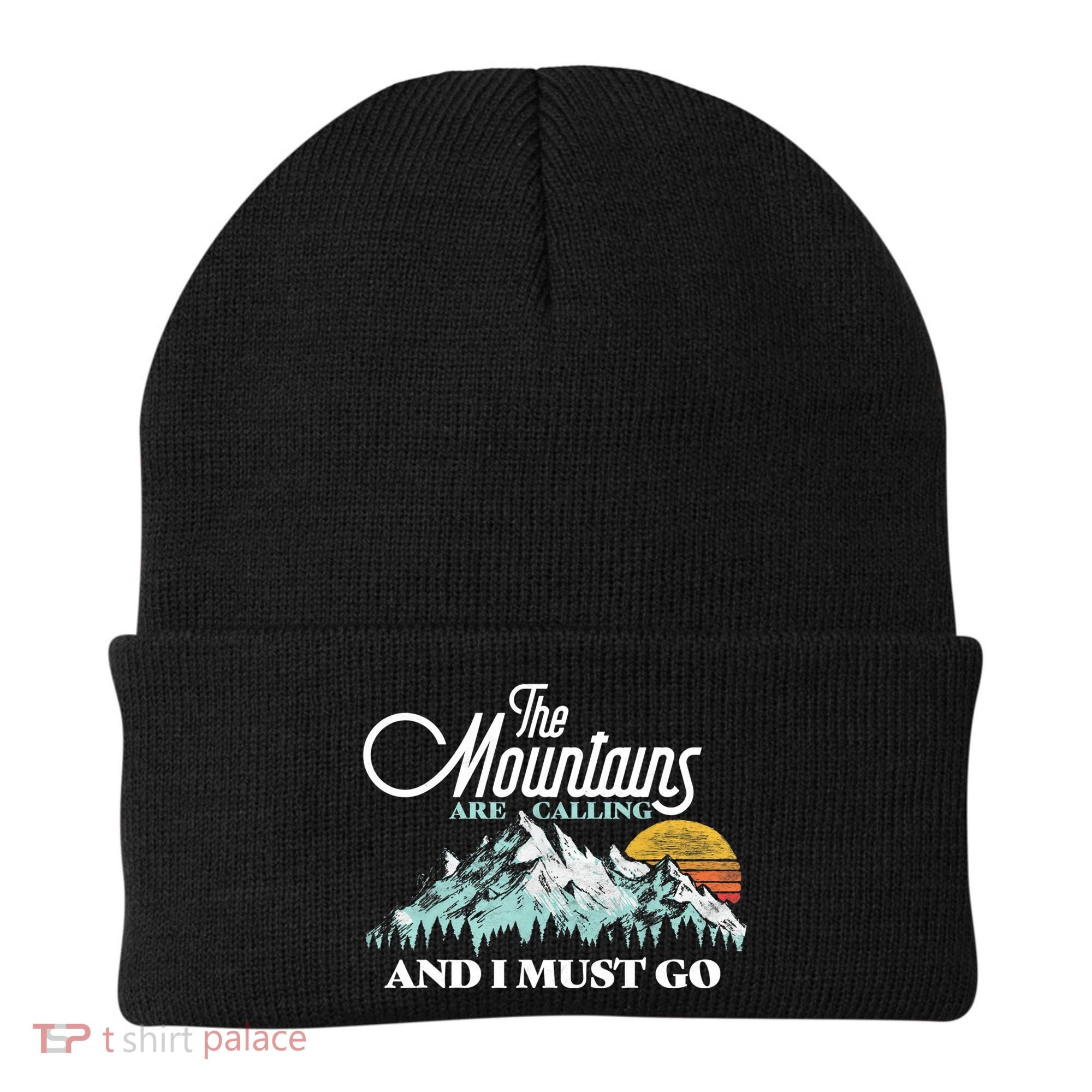 Mountains Are Calling & I Must Go Retro 80s Vibe Graphic TShirt Beanie