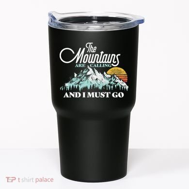 Mountains Are Calling & I Must Go Retro 80s Vibe Graphic TShirt Tumbler
