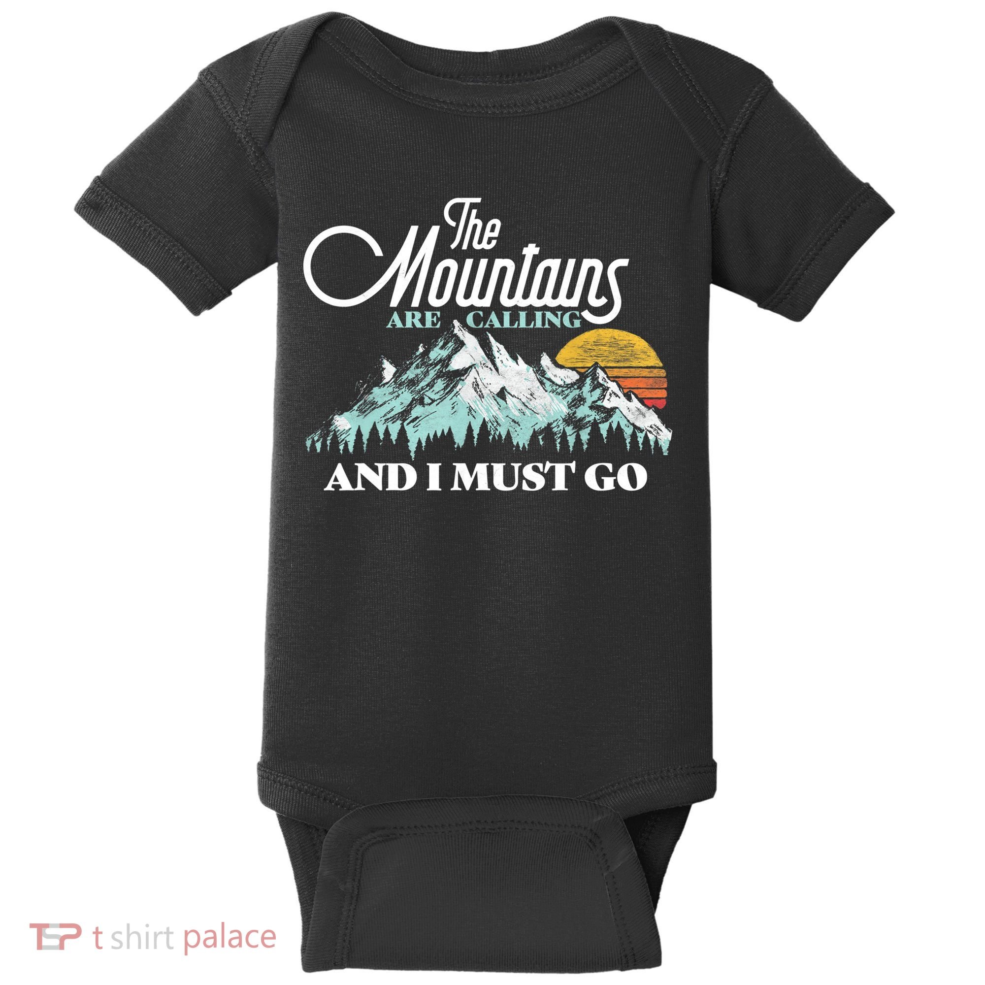 Mountains Are Calling & I Must Go Retro 80s Vibe Graphic TShirt Baby Bodysuit