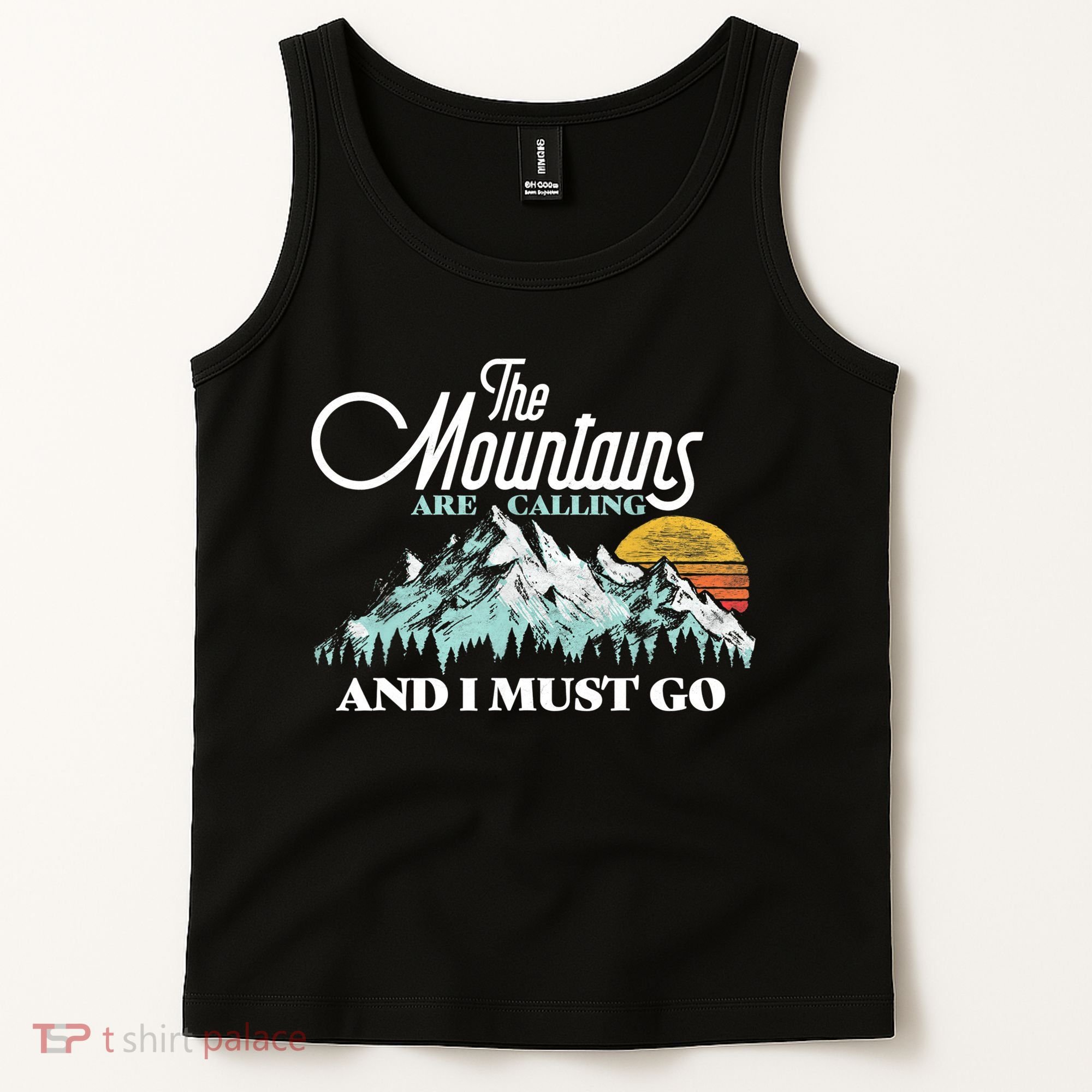 Mountains Are Calling & I Must Go Retro 80s Vibe Graphic TShirt Tank Top