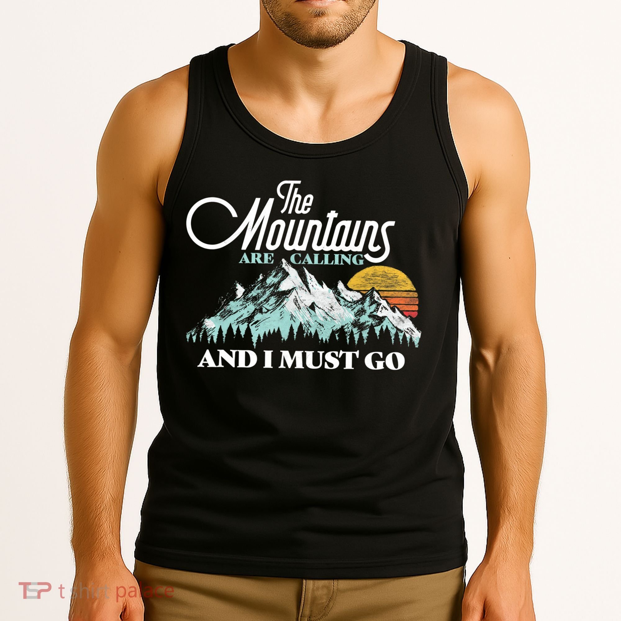 Mountains Are Calling & I Must Go Retro 80s Vibe Graphic TShirt Tank Top