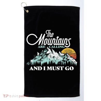 Mountains Are Calling & I Must Go Retro 80s Vibe Graphic TShirt Golf Towel
