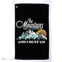 Mountains Are Calling & I Must Go Retro 80s Vibe Graphic TShirt Golf Towel thumb 0