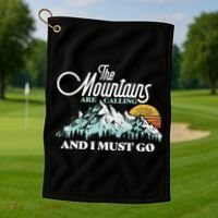 Mountains Are Calling & I Must Go Retro 80s Vibe Graphic TShirt Golf Towel thumb 1