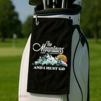 Mountains Are Calling & I Must Go Retro 80s Vibe Graphic TShirt Golf Towel thumb 2