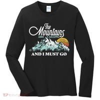 Mountains Are Calling & I Must Go Retro 80s Vibe Graphic TShirt Women's Long Sleeve Shirt thumb 0
