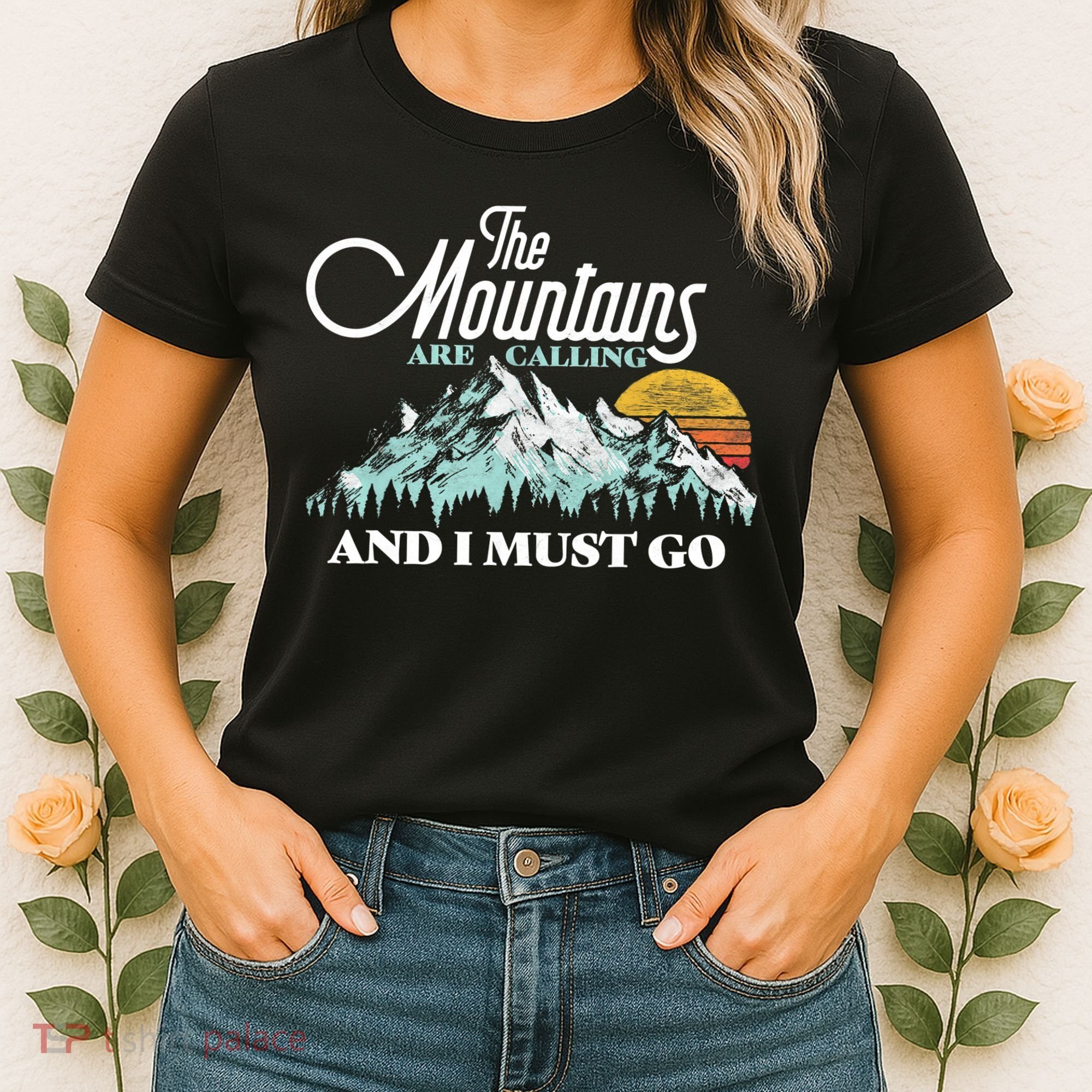 Mountains Are Calling & I Must Go Retro 80s Vibe Graphic TShirt Women's T-Shirt