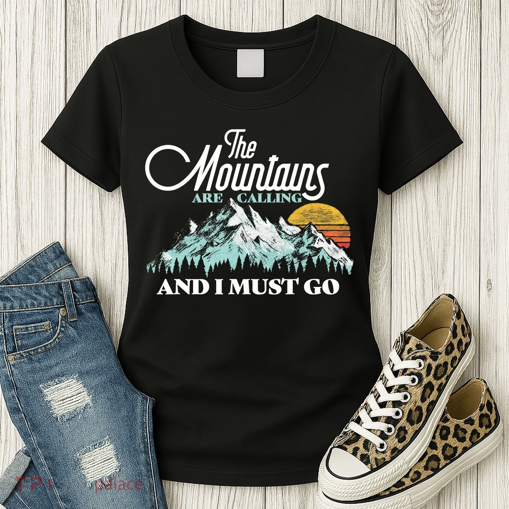 Mountains Are Calling & I Must Go Retro 80s Vibe Graphic TShirt Women's T-Shirt