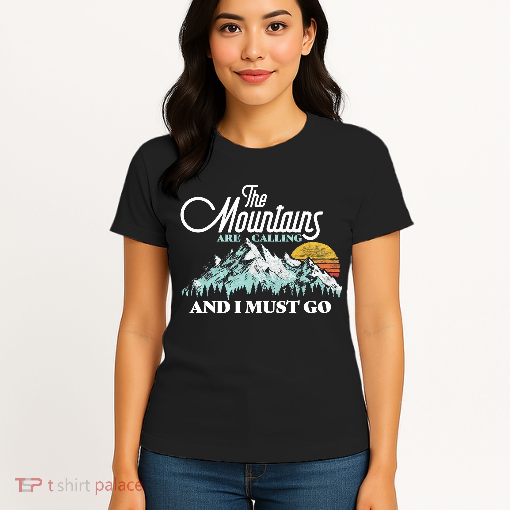 Mountains Are Calling & I Must Go Retro 80s Vibe Graphic TShirt Women's T-Shirt