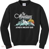 Mountains Are Calling & I Must Go Retro 80s Vibe Graphic TShirt Kids Sweatshirt thumb 0