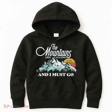 Mountains Are Calling & I Must Go Retro 80s Vibe Graphic TShirt Kids Hoodie
