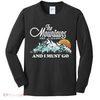 Mountains Are Calling & I Must Go Retro 80s Vibe Graphic TShirt Kids Long Sleeve Shirt thumb 0