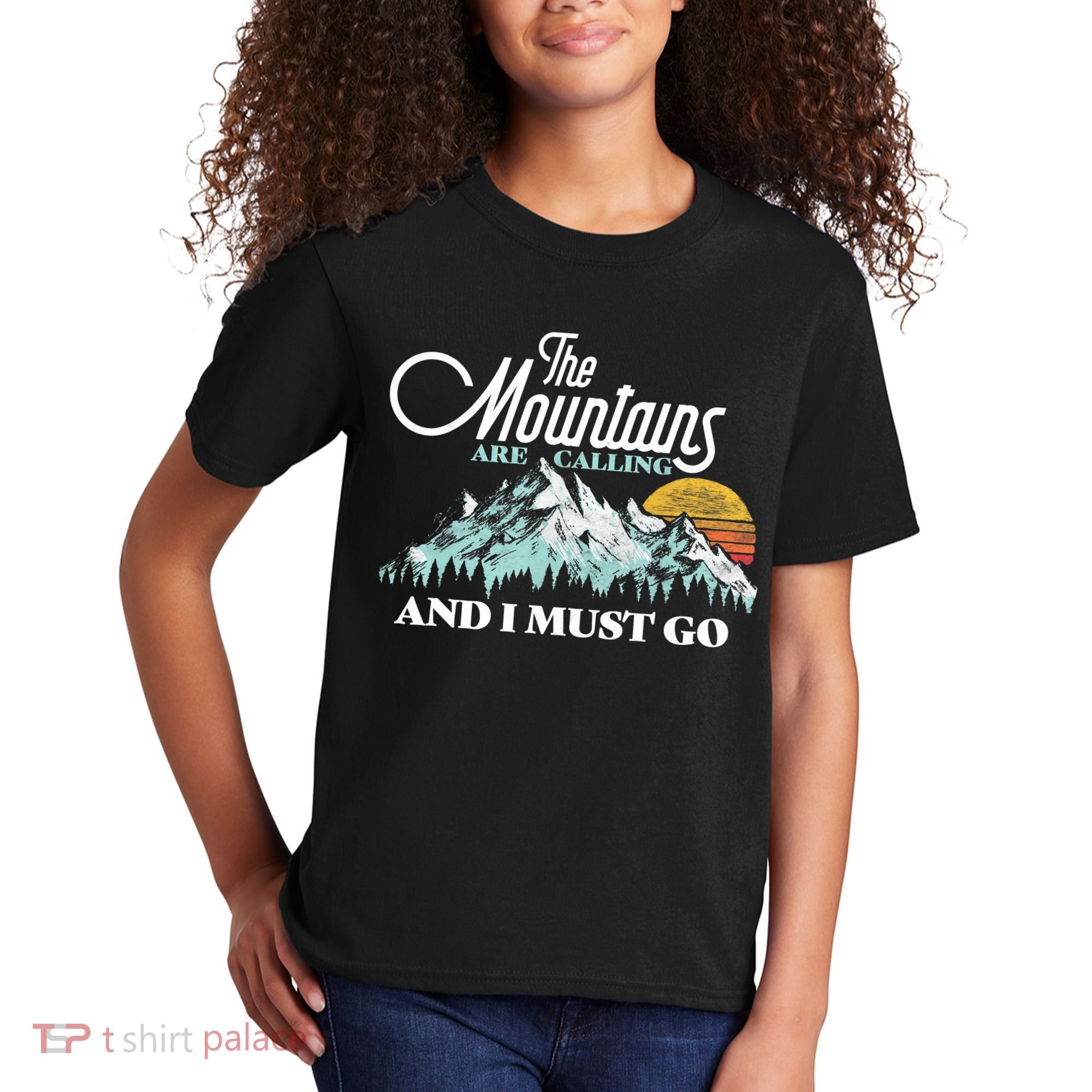 Mountains Are Calling & I Must Go Retro 80s Vibe Graphic TShirt Kids T-Shirt