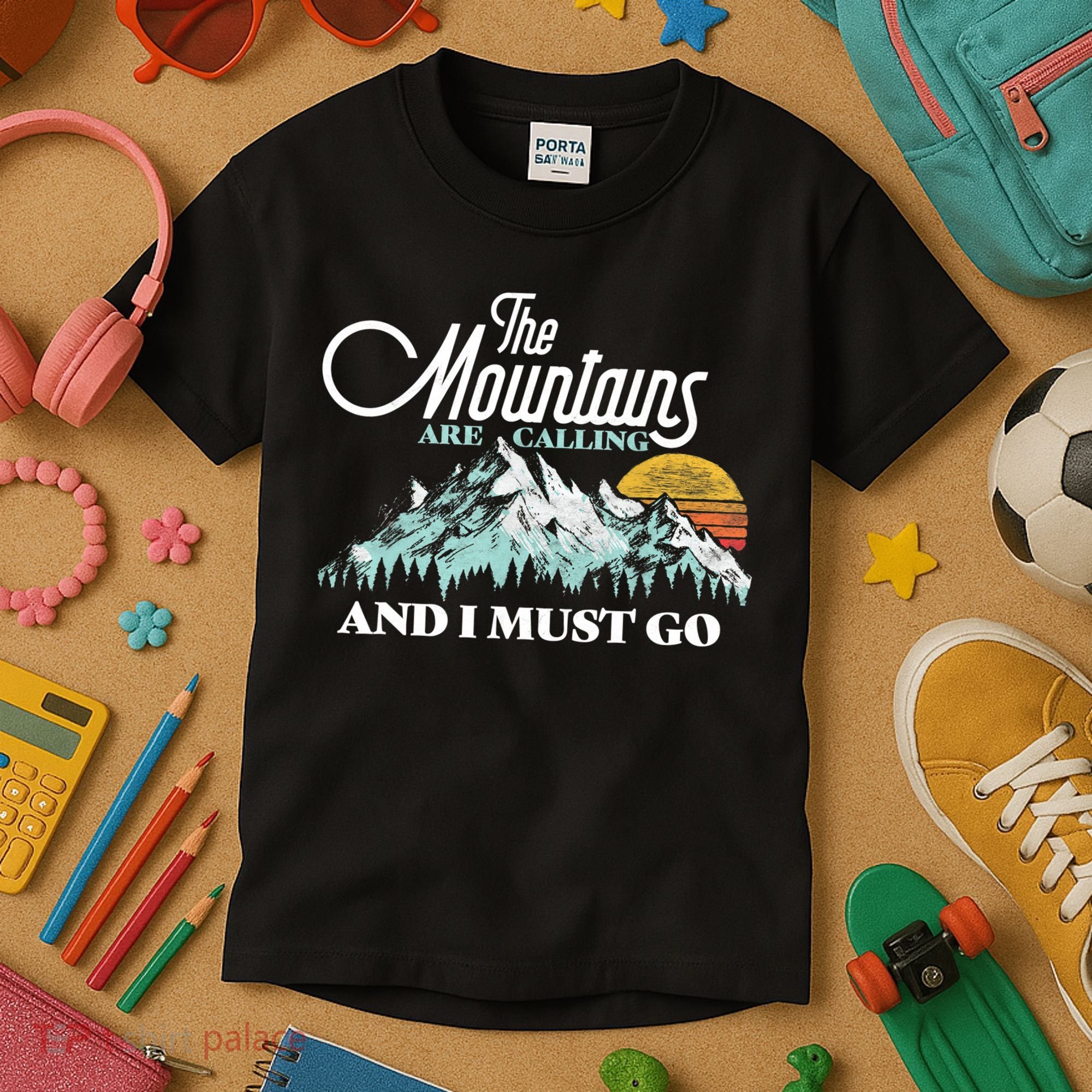 Mountains Are Calling & I Must Go Retro 80s Vibe Graphic TShirt Kids T-Shirt