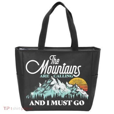 Mountains Are Calling & I Must Go Retro 80s Vibe Graphic TShirt Tote Bag