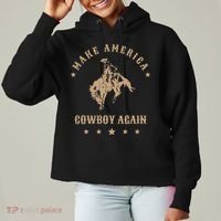 Make America Cowgirl Cowboy Again Ladies Heavyweight Boxy Pullover Hoodie thumb 0