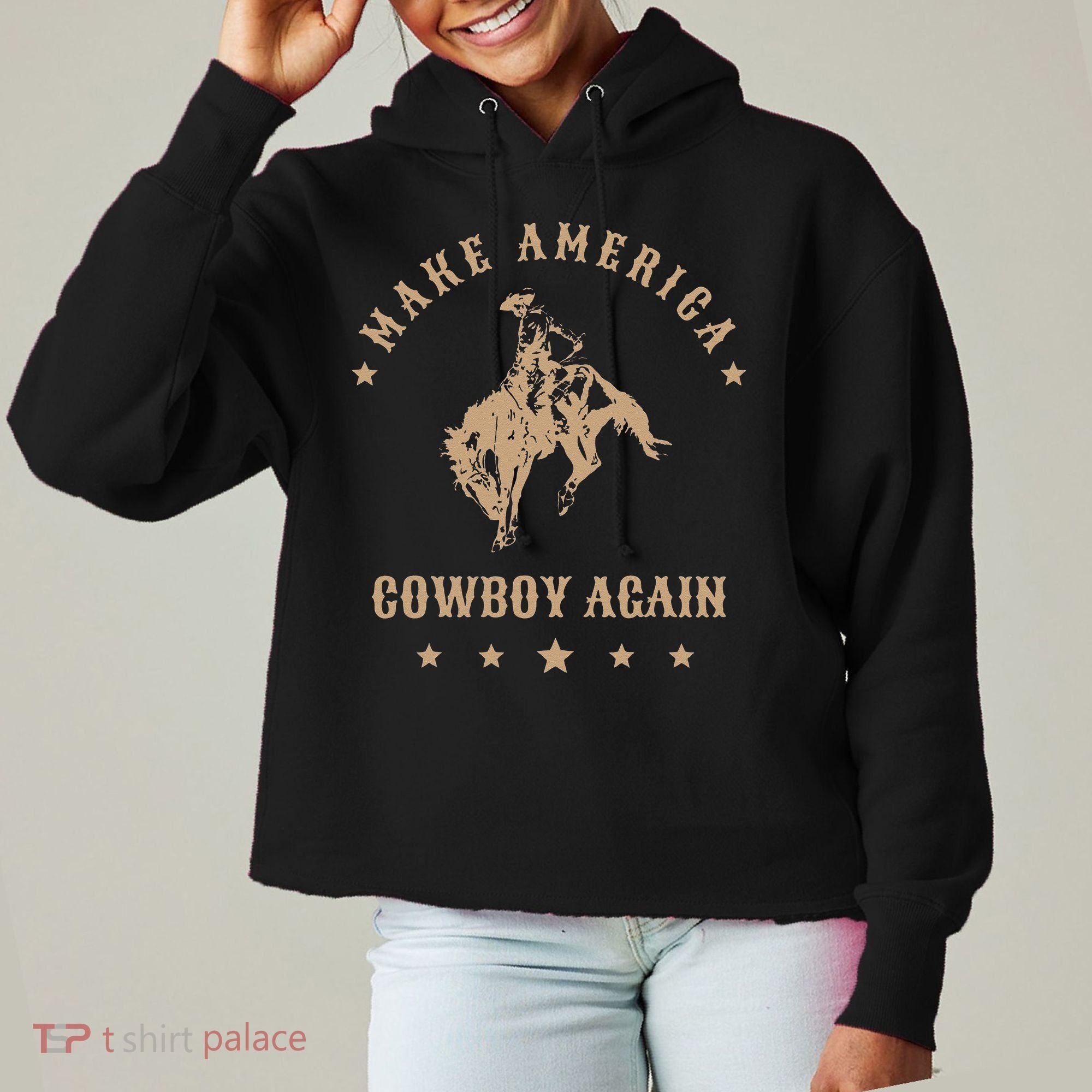 Make America Cowgirl Cowboy Again Ladies Heavyweight Boxy Pullover Hoodie