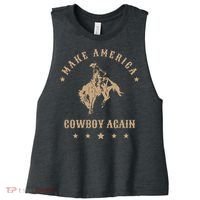 Make America Cowgirl Cowboy Again Women's Racerback Cropped Tank thumb 0