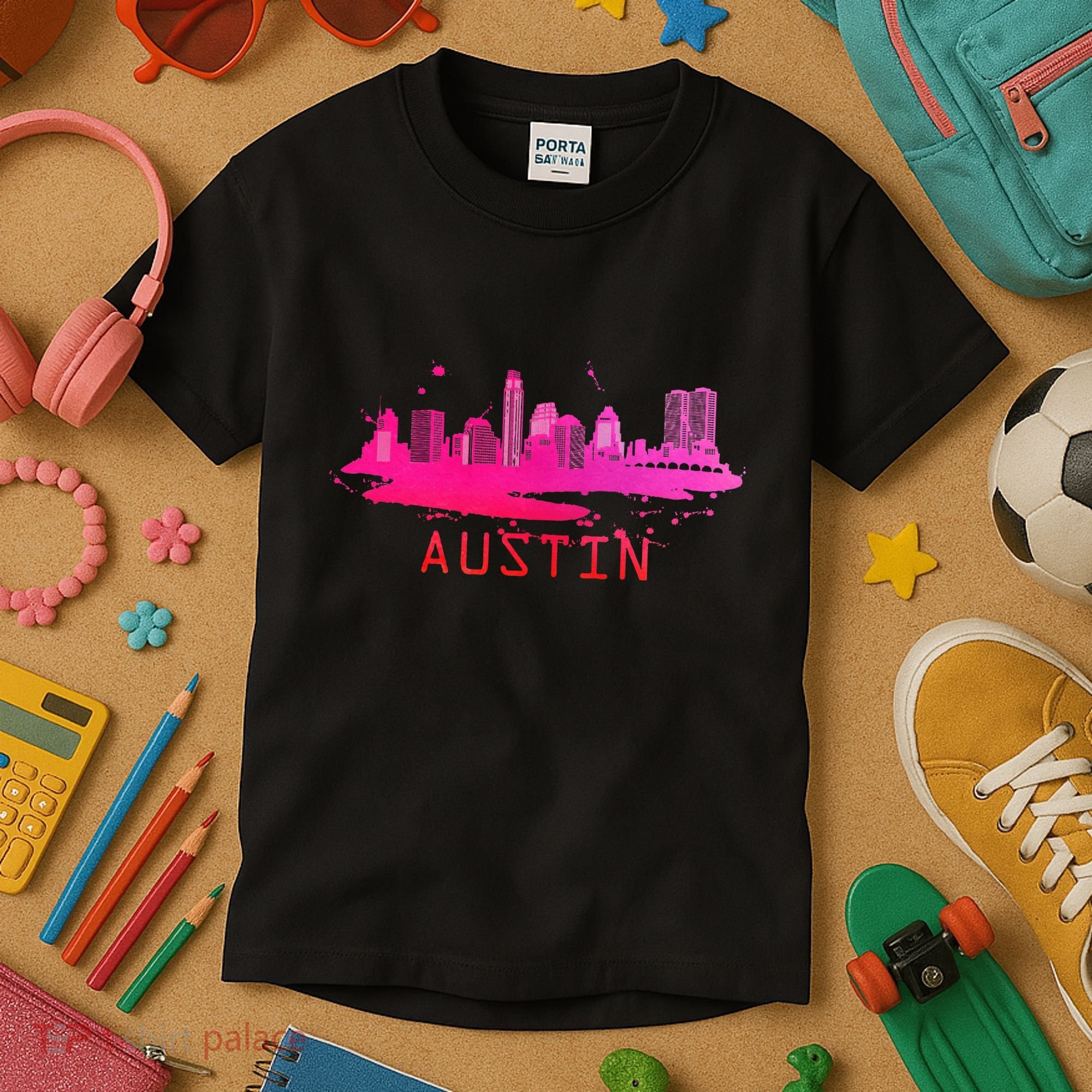 Modern Austin Cityscape Souvenir Austin Texas Skyline Kids T-Shirt