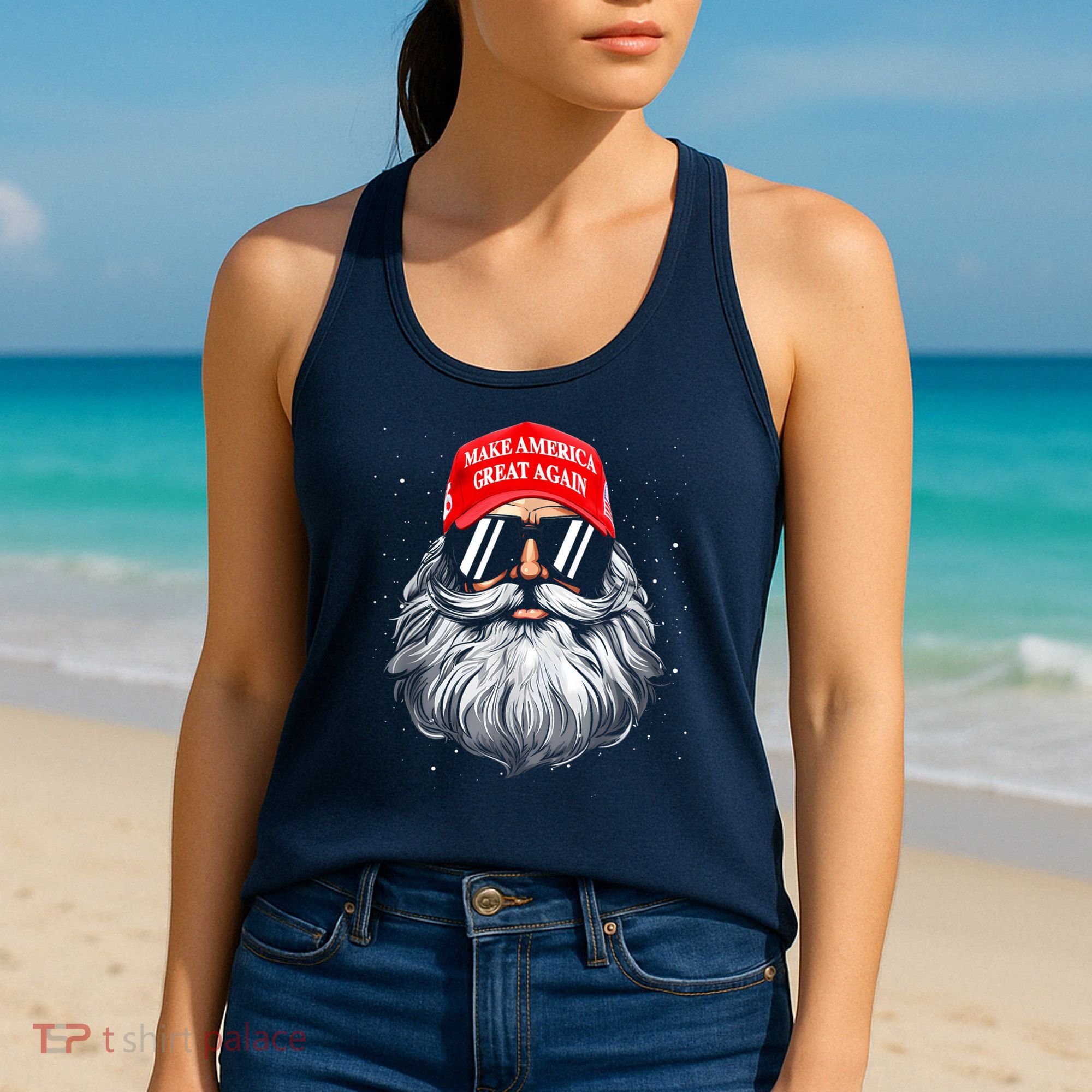 Make A Christmas Great Again Funny Xmas Trump Santa Pajamas Women's Tank Top
