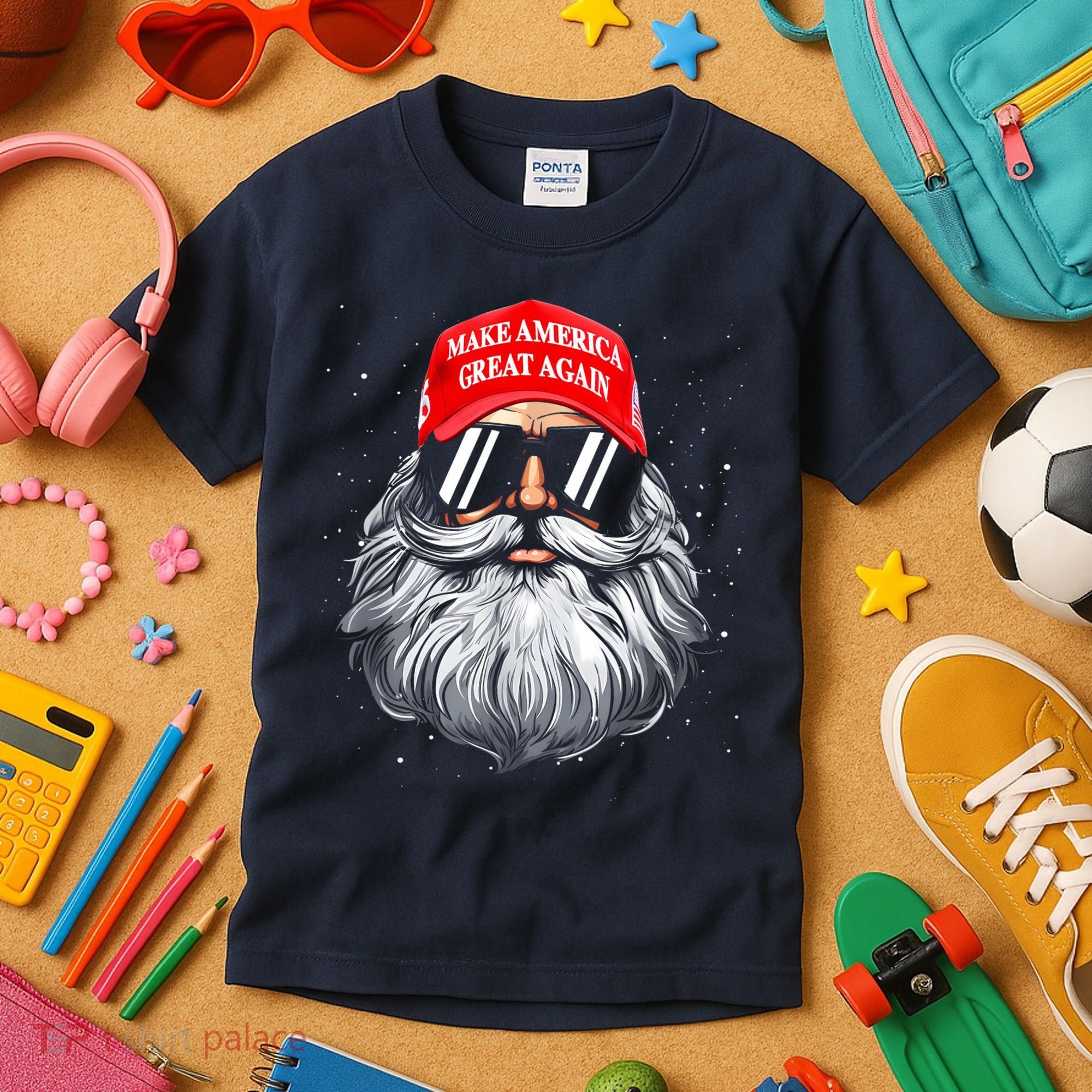 Make A Christmas Great Again Funny Xmas Trump Santa Pajamas Kids T-Shirt