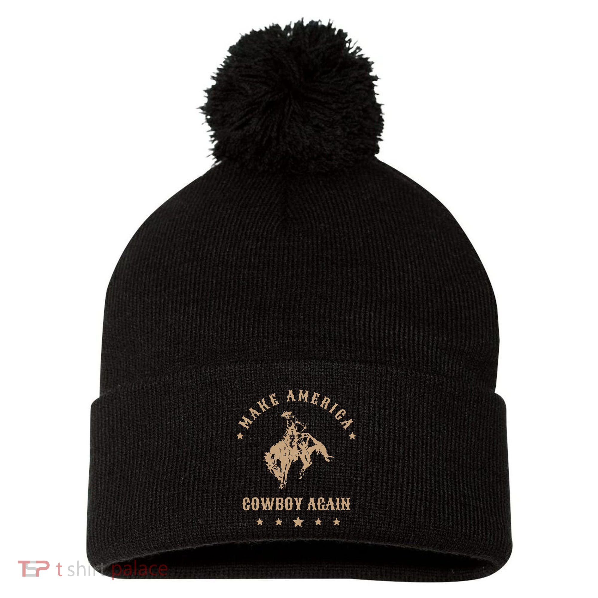 Make America Cowgirl Cowboy Again Pom Pom 12in Knit Beanie