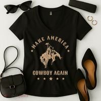 Make America Cowgirl Cowboy Again Women's V-Neck T-Shirt thumb 2