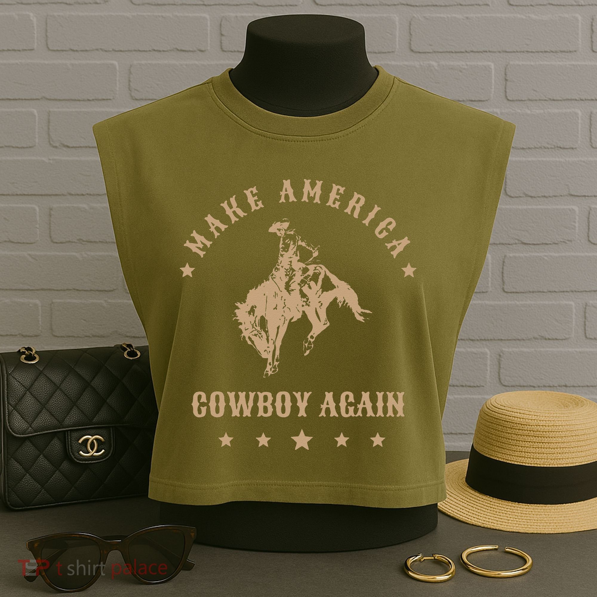 Make America Cowgirl Cowboy Again Garment-Dyed Women's Muscle Tee