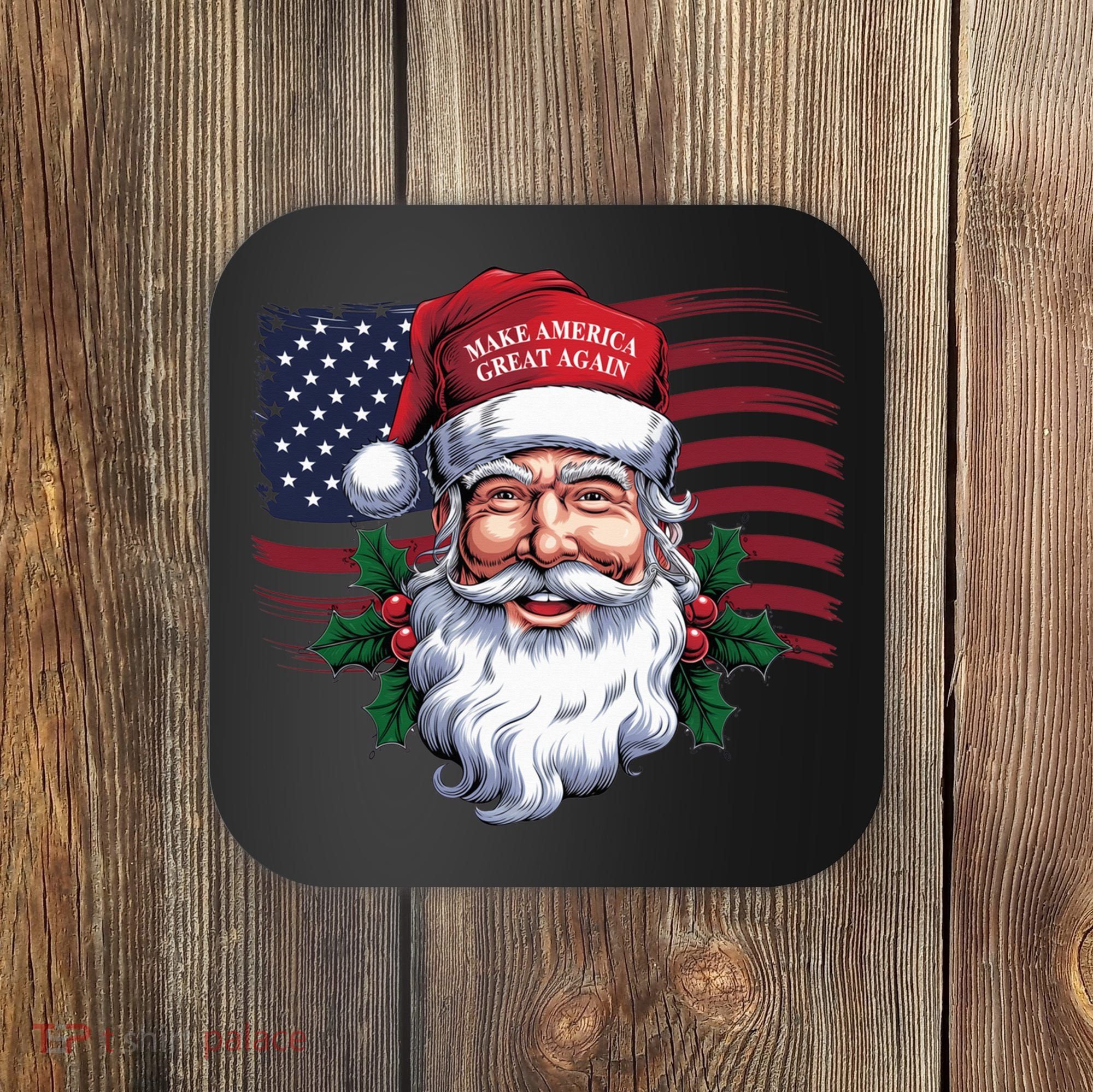 Make A Christmas Great Again Xmas Trump Maga Pajamas Santa Us Flag Coaster