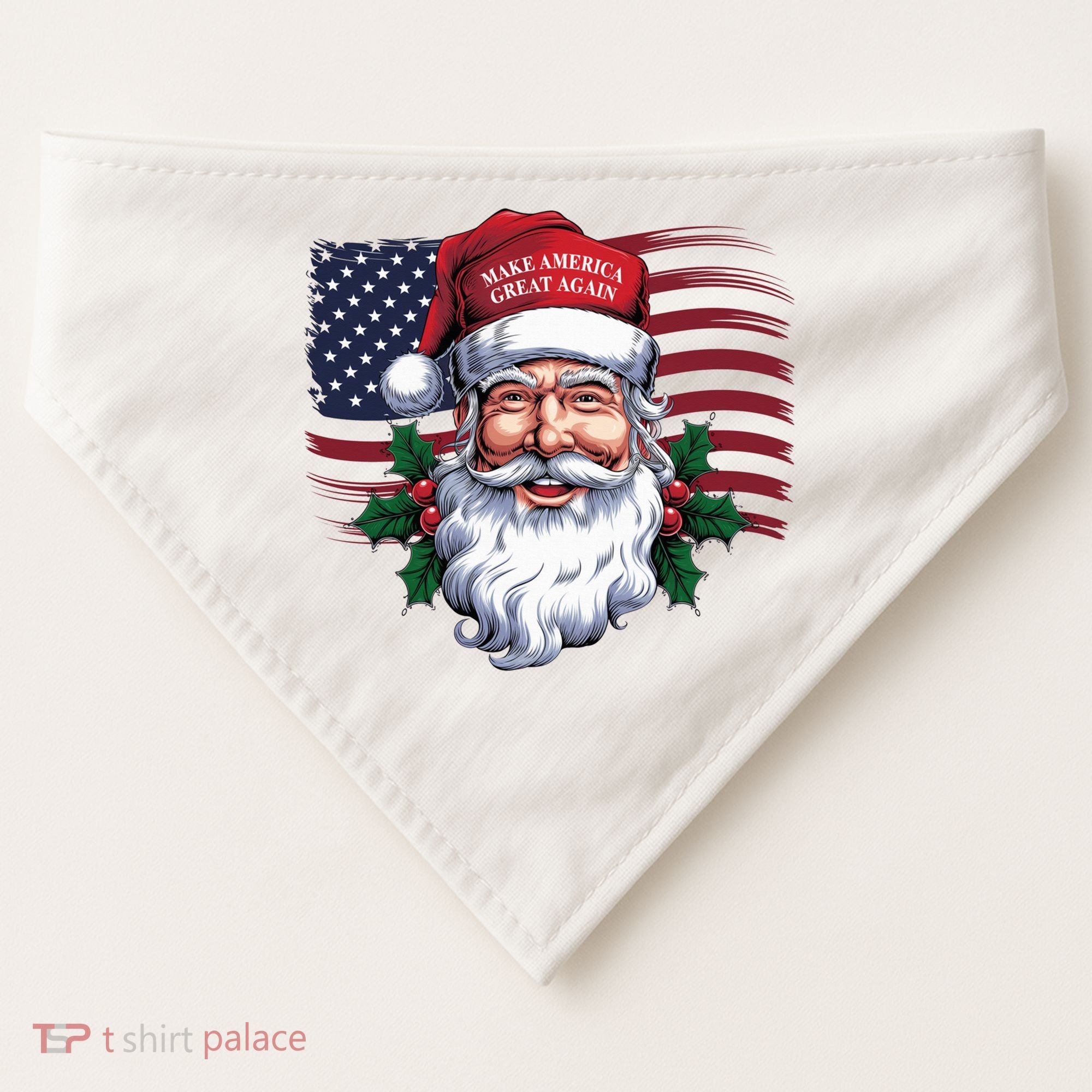 Make A Christmas Great Again Xmas Trump Maga Pajamas Santa Us Flag USA-Made Doggie Bandana