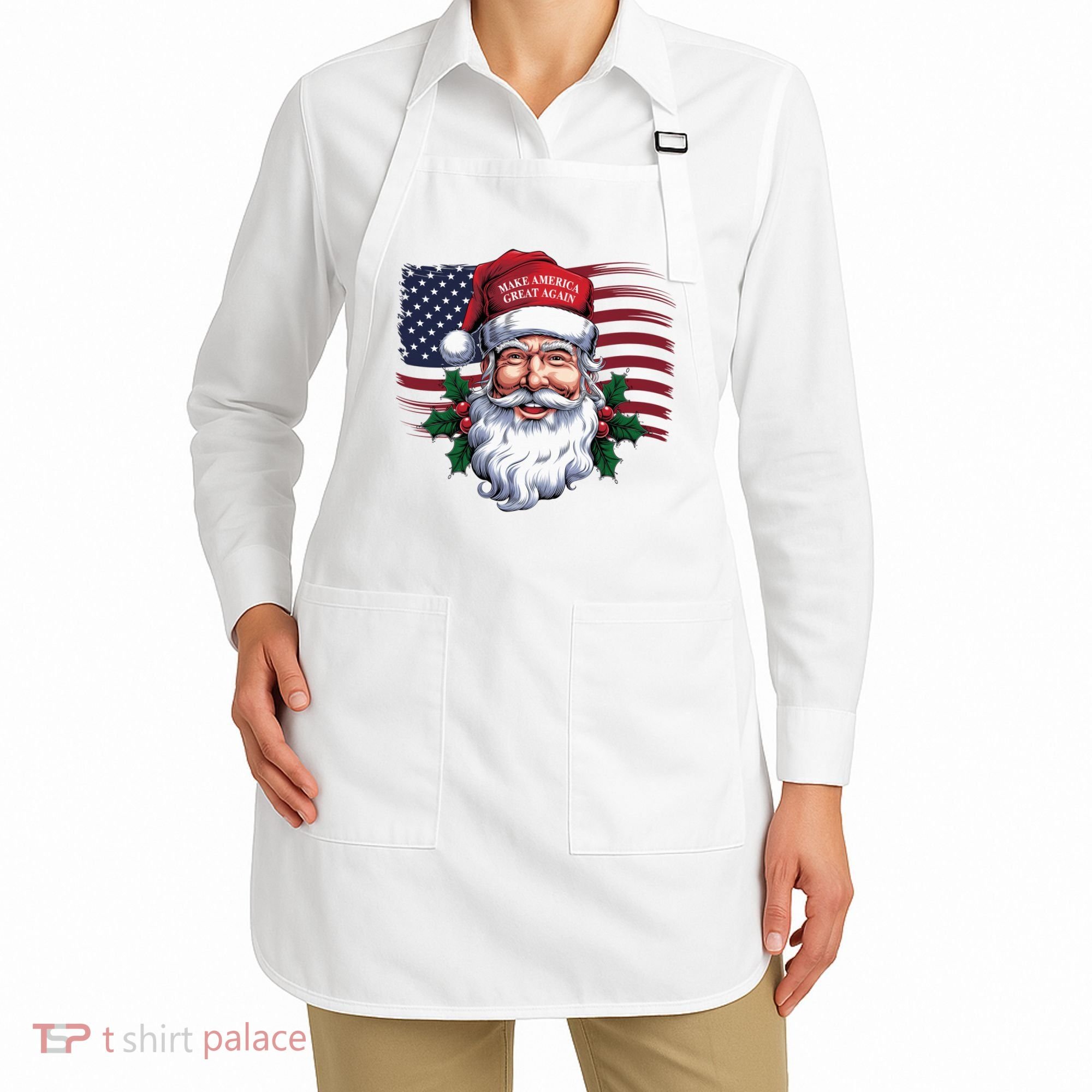 Make A Christmas Great Again Xmas Trump Maga Pajamas Santa Us Flag Apron